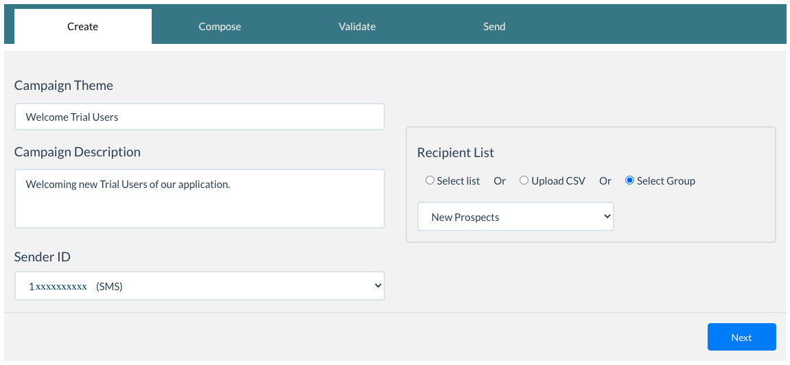 Create Message Campaign - SMS-Magic Web Portal