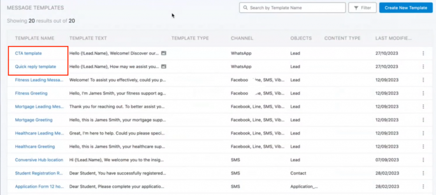 Create message template sms magic web portal