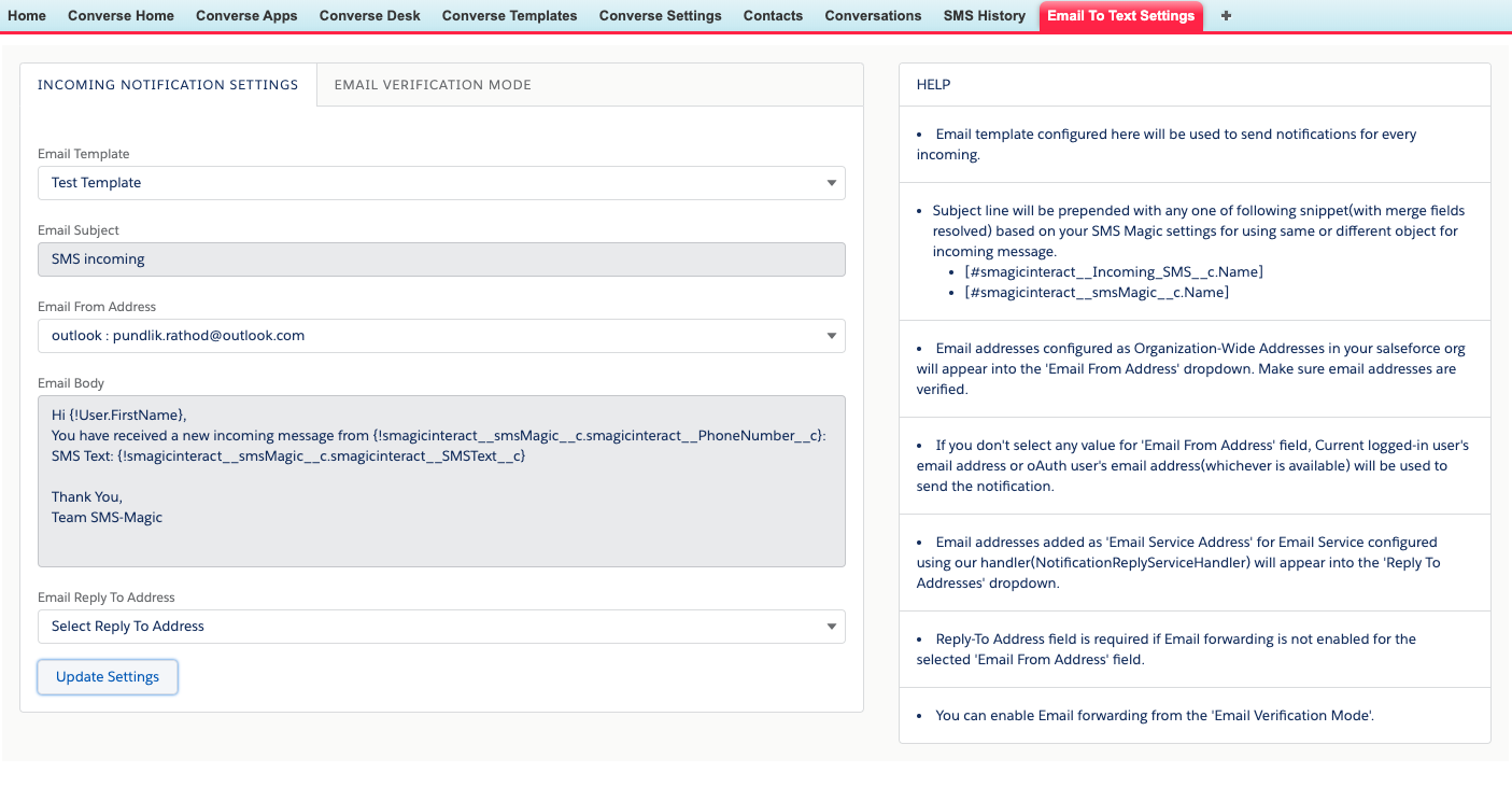 Notification Settings - SMS-Magic Salesforce Documentation