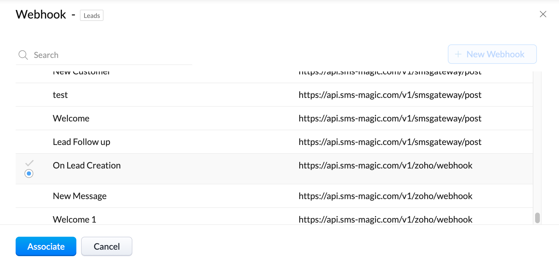 Associate the Webhook with the Workflow Rule - SMS-Magic Zoho Documentation